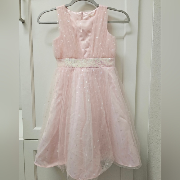 Girls Light pink polkadot sequin dress size 7 - Picture 1 of 4